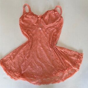 Vintage-Inspired Coral Lace Chemise with Bow Detail